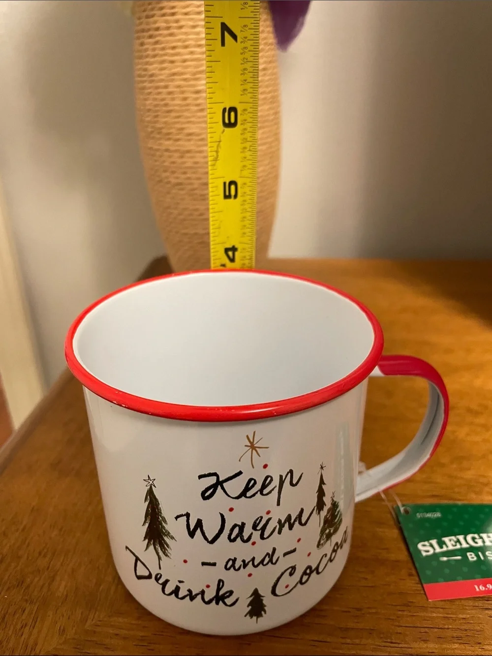NWT Large SLEIGH BELL BISTRO Christmas Mug Hot Cocoa Tea Coffee Cup Enamelware